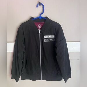 wonder nation Black Bomber Jacket with 'Live Free / Ride Fast' Patch